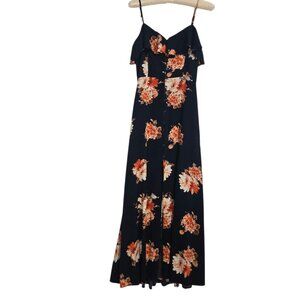 Band of Gypsies Navy Floral Button Front Sleeveless Maxi Dress Small